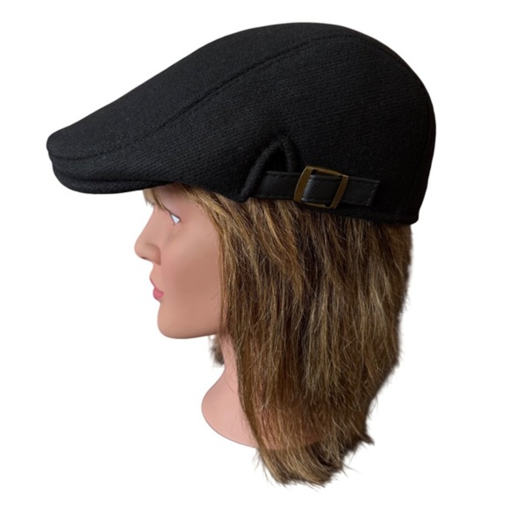 y2k Black Wool blend Flat‎ Cap Newsboy Cap Cabbie Hat Goth Gothic New York Style